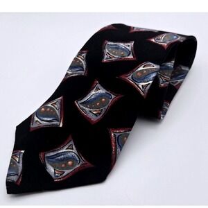 Halston III Tie Mens OS Black Blue Geometric Abstract 100% Italian Silk USA Made